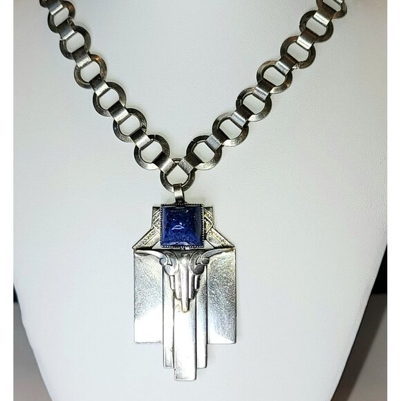 Silver Blue Steer Stone Fashion Necklace Artisan Look Statement Jewelry CT201 - Picture 3 of 12